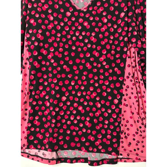 Susan Graver Printed Liquid Knit Tunic Top Long Sleeve V-Neck Red Pink Size 1X - Picture 3 of 13